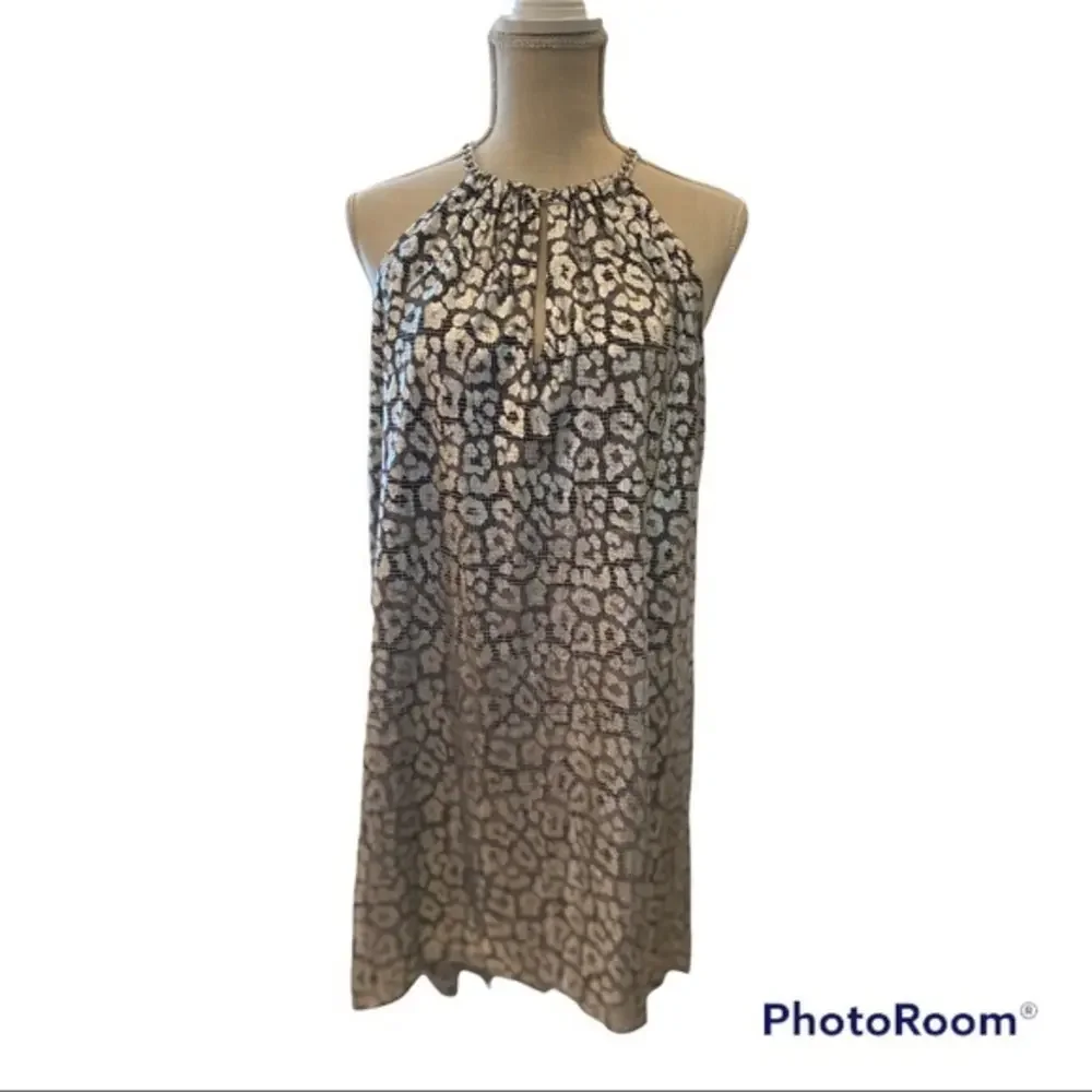 Michael Kos Black Silver Cheetah Print Dress‎ S